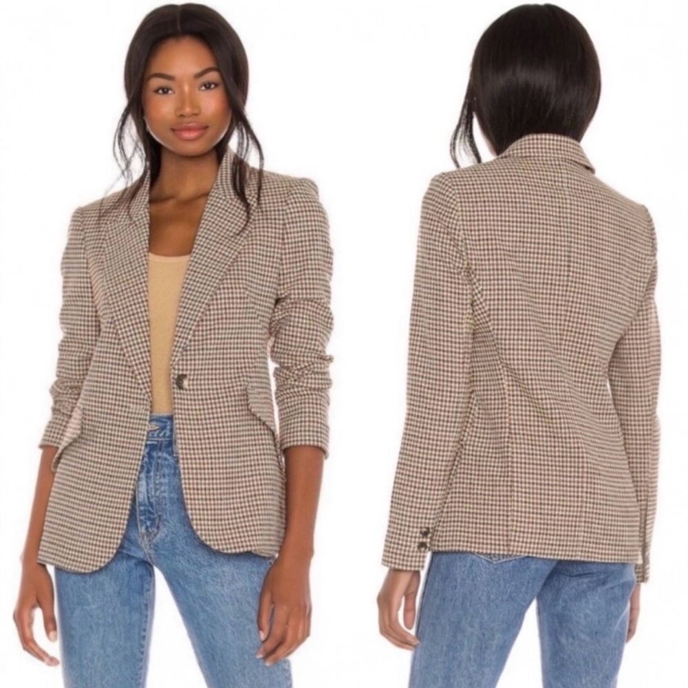 L'agence Chamberlain Tailored Blazer Tan Brown Preppy Plaid Jacket Size 8 NWT - Picture 2 of 15